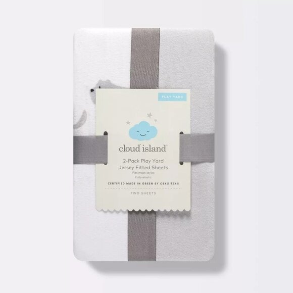 Cloud Island Fitted Play Yard Jersey Sheet 2pk Two by Two Animals Gray - Picture 1 of 5